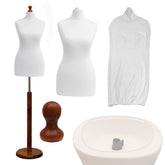 Display Geek Female Dressmakers Dummy White Torso with Darkwood Round Base Stand